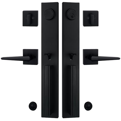 TMC Double Door Handlset for Front Door in Matte Black (Keyed Entry Handle and Dummy Hanlset Set) MDHST2016DB-SK