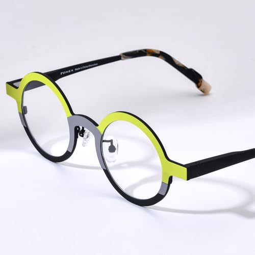 Image of FONEX Colorful Pure Titanium Glasses Frame Women Retro Round Eyeglasses