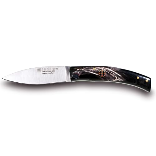 Joker Navaja deportiva Becada NF153, con bloqueo trasero, hoja Inox.14C28N de 8 cm, cachas cuerno de búfalo, incluye caja, herramienta de pesca, caza, camping y senderismo