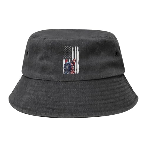 Qauirfe French Bulldog American Flag Fashion Cowboy Denim Fisherman Hat Outdoor Fishing Cap Sun