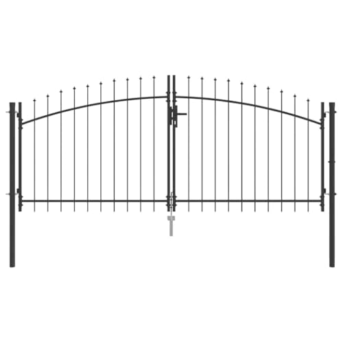 vidaXL Porte Double avec verrouillage Gris 299,5 x 174,5 cm Acier, Portail moderne en acier gris, super résistant, design fonctionnel, pour jardin et terrasse
