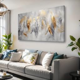 Toile moderne plumes KEMEIQI pour habiller un grand mur de salon vide