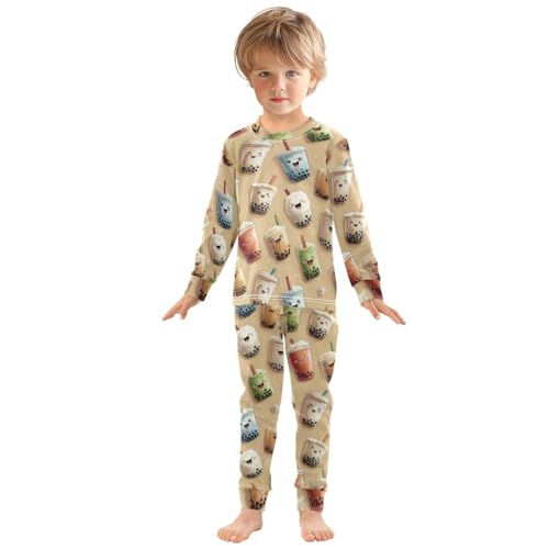 Pajama Sets Long Sleeve Cute Bubble Tea Pattern Soft Comfy Sleepwear 2 Piece PJS 3-8T2