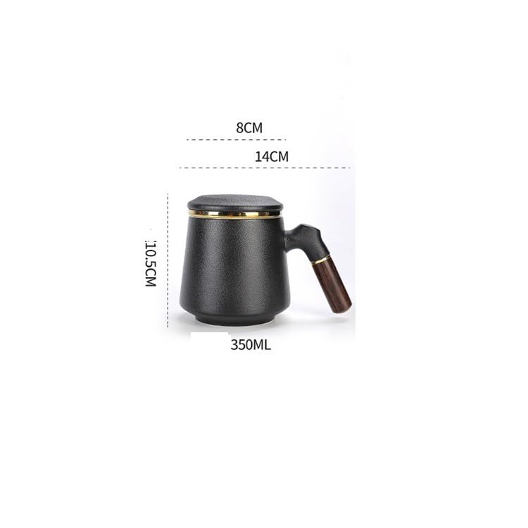 Tasse à thé Tasse à infusion en céramique avec couvercle, tasse à séparation d'eau et de thé, tasse filtrante avec poignée en bois, tasses de bureau Récipient de trempage(D)