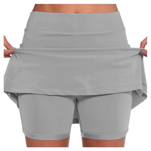 Falda corta de mujer de cintura media, falda corta deportiva mujer sexy elasticidad mini color sólido estilo deportivo casual falso corto dos piezas con bolsillo doble capa correr y yoga Slim Skirt