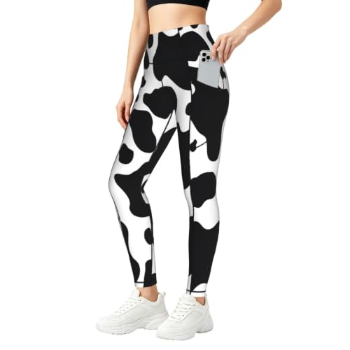Pantalones de yoga de vaca que no se transparentan elásticos con bolsillo