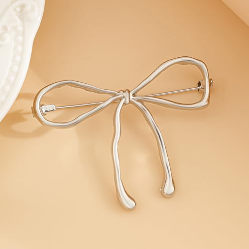 Image of Gold Bow Brooch for Women - Elegant Silver Bow Tie Brooch - Beautiful Lapel Pins & Bag Pins - Clothing & Hat Accessories