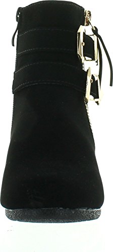 Link Peggy-90K Children Girl's Wedge Heel Double Straps High Top Ankle Booties,Black,103