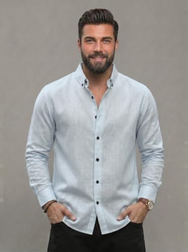 Image of NexaFlair Men's Regular Fit Solid Pattern Laffer Cotton Shirt with Long Sleeve Collared Neck Standard Length and Button Down Closure Type | Mens Casual Shirts | Man's Formal Shirts