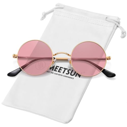 Image of MEETSUN Small Round Polarized Sunglasses for Men Women Metal Retro Hippie Circle Sun Glasses Driving Festival Cosplay UV400