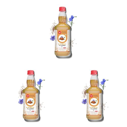Image of IndicWisdom Wood Pressed Flaxseed Oil 500 ml (Cold Pressed Flaxseed Oil - Extracted on Wooden Churner) (Pack of 3)