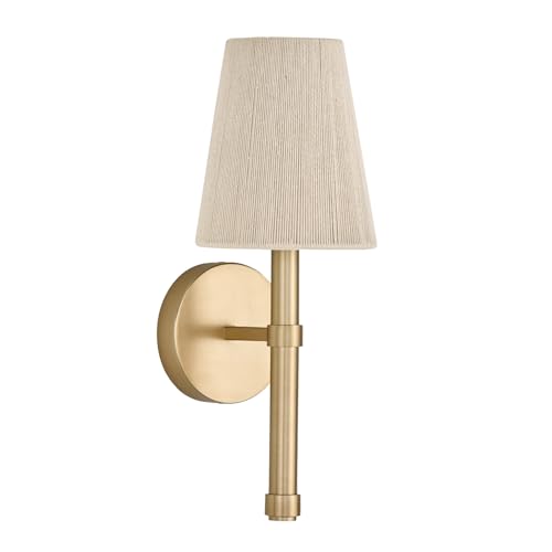 Capital Lighting 654511MA Mira Classic Style Organic Bleached Natural Rope Shade Wall Sconce, 1-Light 60 Watt, 17" H x 6" W, Matte Brass