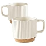 Uanqfegy 240 ml Cameo Stripes Keramiktassen-Set, 2 elegante Kaffeetassen mit Komfortgriff für...