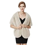 SHUERIET Faux Fur Shawl Women’s Wedding Fur Shawls Winter Fur Wrap Collar Stole Scarf Shawl Bridal Halloween Party Gifts (Beige)