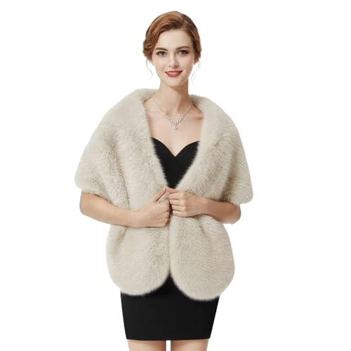Faux Fur Shawl Women s Wedding Fur Shawls Winter Fur Wrap Collar Stole Scarf Shawl Bridal Halloween Party Gifts (Beige)