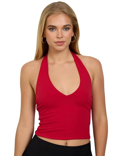 Image of SIGHTBOMB Seamless Super Soft V Halter Neck Microfiber SOFTLINE Active WEAR /Casual WEAR Cuddle Spaghetti TOP for Women