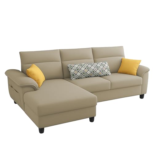Image of Casaliving Seams LHS 4 Seater L Shape Sofa for Living Room (Cream Fabric) Premium Fabric Sofa