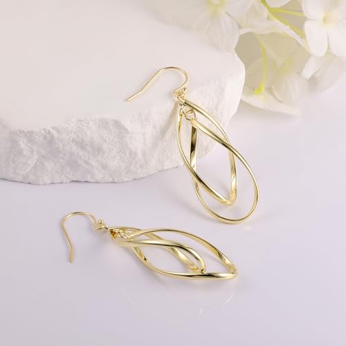 ALEXCRAFT Sterling Silver Dangle Drop Earrings for Women Hypoallergenic 14K Gold Double Linear Elongated Teardrop Dangle Earrings Ladies Trendy Statement Jewelry4
