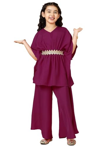 Image of A.T.U.N. (ALL THINGS UBER NICE) Girls Solid Kaftan with Flared Pant Set | Stylish Clothing Set