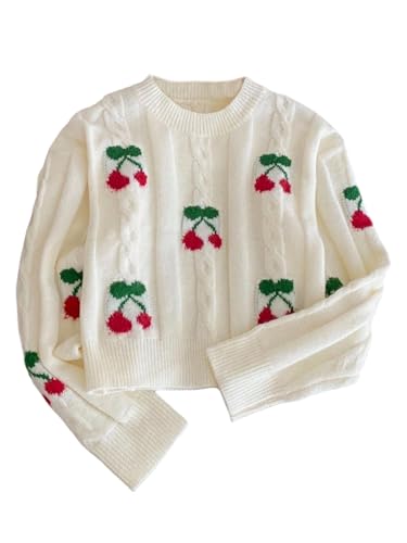 Image of BEAUDRM Girl's Cute Bow Sweater Crew Neck Long Sleeve Drop Shoulder Loose Pullover Tops