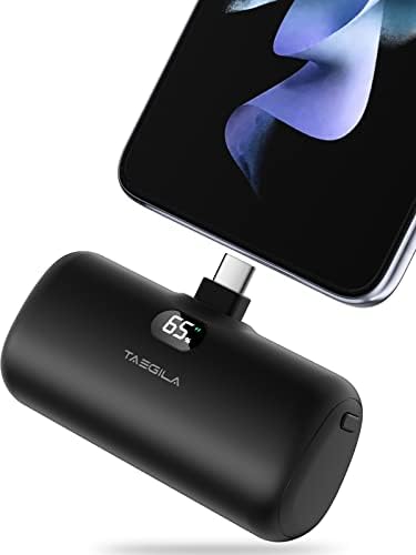 Taegila Portable Charger Android USB Type C Power Bank 5000mAh, Mini Cell Phone Battery Pack with Built-in Cable & LCD Display for All Android Phone/Samsung Galaxy S22,S21/Note/Moto/LG/Pixel/Nexus