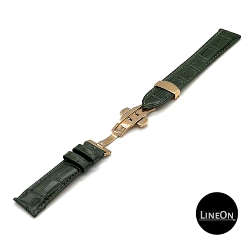 Image of Lineon 22mm Half Padded Premium Leather Mens Watch Strap with ButterFly Lock For Branded Watches Tool and Pins Include