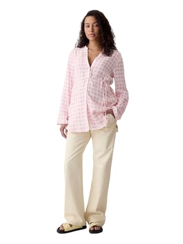 GAP Womens Maternity Linen Button Down Top Pink Gingham M