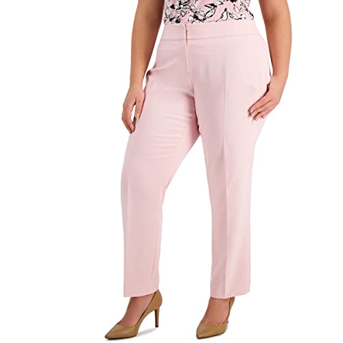 Kasper Womens Plus Crepe Slim Straight Leg Pants Pink 22W