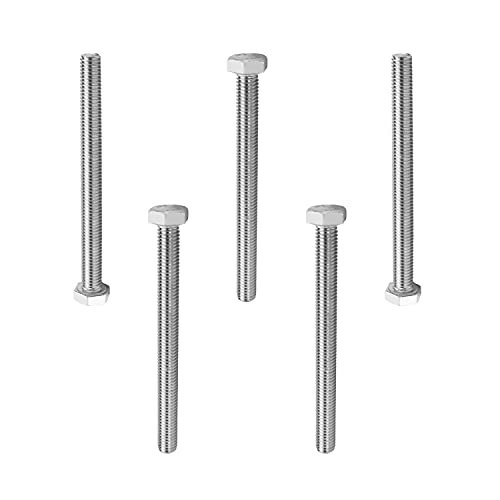 Image of MroMax 5Pcs M8-1.25 x 90mm Hex Head Screws Bolts, 316 Stainless Steel | Fully Threaded, Marine Grade A4-316, Corrosion Resistant, Silver, for Machinery & Marine Hardware, Replacement Fasteners