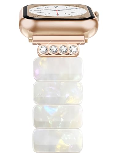 Image of V.R.HOPE Stretchy Resin Apple Watch Band for Series Ultra /10 /9 /8 /7 /SE 38mm 40mm 41mm 42mm Fashion Cute, Lightweight & Flexible, Rectangle Design with iWatch Series 6 /5 /4 /3 /2 /1(Fluorescent White-S)