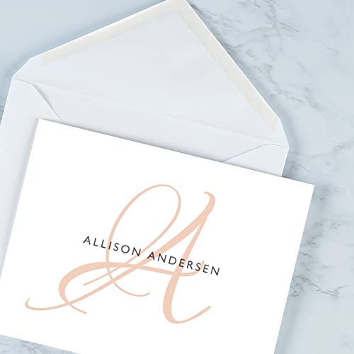 Initial Personalized Note Card (4 Color Choices) - 24 Cards With White Envelopes, 4¼ X 5½ Inch Size, Blank Inside, Add A Name And Initial, For Thank You Notes, Or Graduation Gifts #TOP6