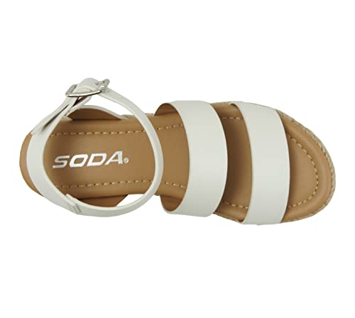 Image of Soda BRYCE-2 Kids /Children /Girls Open Toe Two Bands Espadrille Jute Platform Wedge Casual Fashion Flatform Sandals with Buckle Ankle Strap