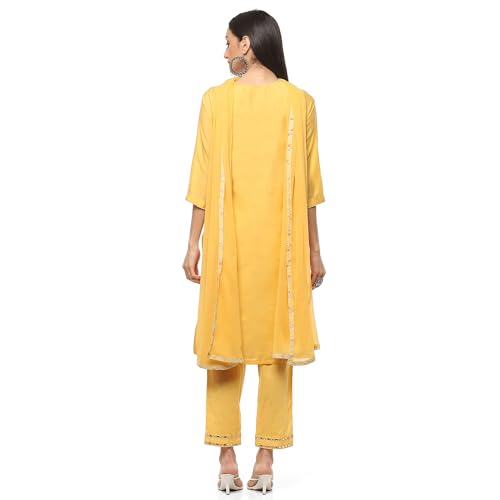 Image of BIBA Women Cotton Straight Embroidered Suit Set