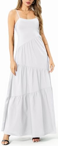 Image of Women's Summer Flowy Tiered Maxi Dress Elegant Spaghetti Strap with Ruffled Skirt Beach Vacations Parties