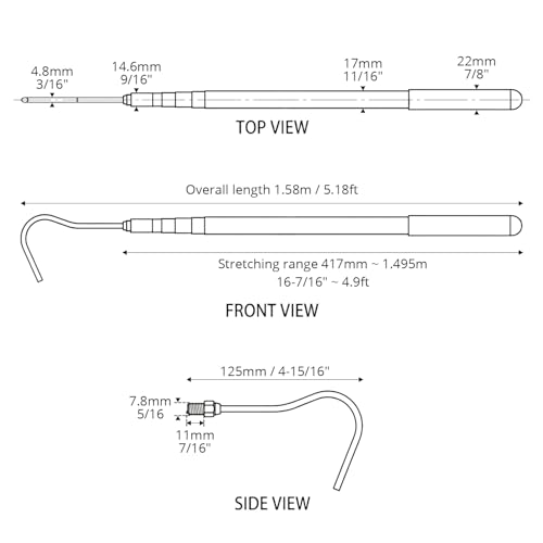 QWORK® Teleskopstange mit Haken, 41.5-148cm Einziehbare Edelstahlstange mit Rutschfestem Griff, Markisenöffner, für Camping & Outdoor