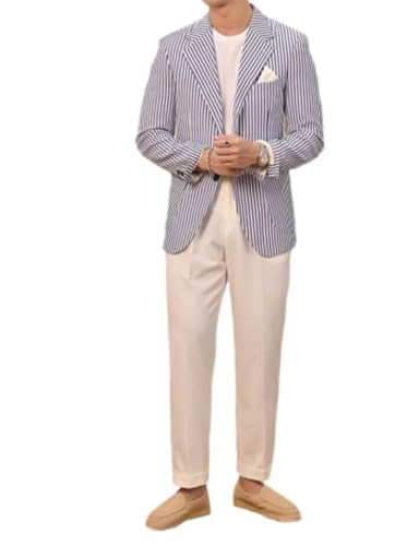 Costume Veste à Rayures et Pantalon Uni 2 Pièces Homme pour Dîner Décontracté