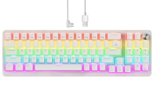 77 Touches Clavier Gaming Mécanique, Clavier QWERTY, Clavier de Gaming avec Switchs Rouges, Anti-Ghosting, 10 Effets de Rétro Éclairage, Compatible avec Mac et...