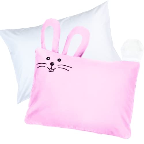 kinder Fluff Almohada y Funda para niños-Almohadas con Relleno Alternativo de plumón. Cojines Infantiles, Almohada de Viaje o Almohada Cervical para Cuna Bebe, Cuna Viaje, Camas Infantiles -Rosa