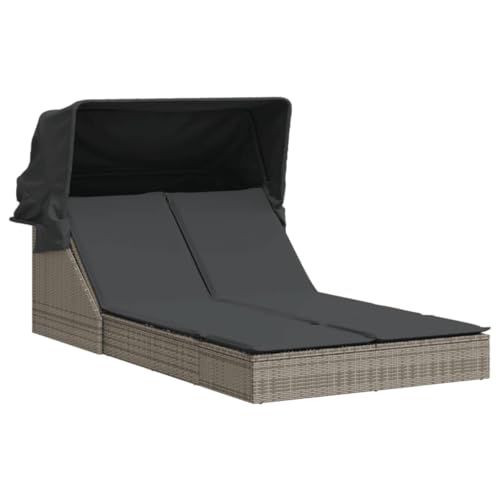 Emmtore Sonnenliege, Doppelliege mit Dach Auflagen, Gartenliege Verstellbare Rückenlehne, Relaxliege Liege Gartenmöbel,Poly Rattan Sonnenliege,Grau Emmtore Sonnenliege, Doppelliege mit Dach Auflagen, Gartenliege Verstellbare Rückenlehne, Relaxliege Liege Gartenmöbel,Poly Rattan Sonnenliege,Grau