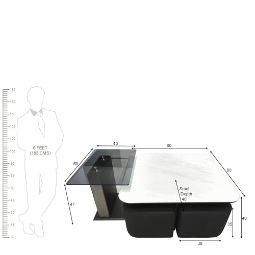 Image of The Attic Kingston Coffee Table Set with 2 stools, Modern Coffee Table for Living Room