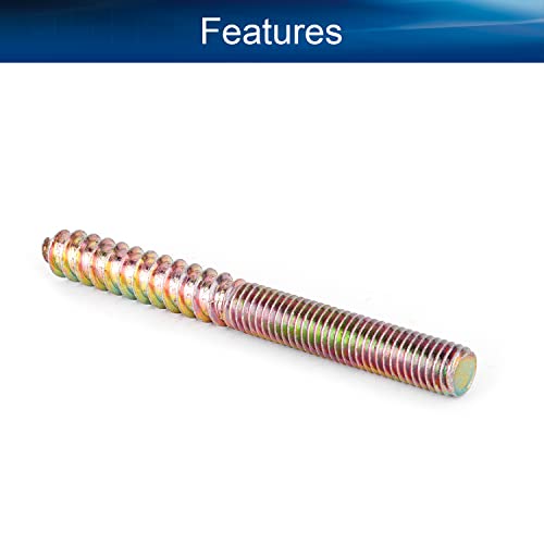 Image of M10x100mm Zinc Plated Carbon Steel Double Headed Hanger Bolts 3.94 inch Length Self Tapping Screw for Furniture Installation Bronze Tone 10Pcs