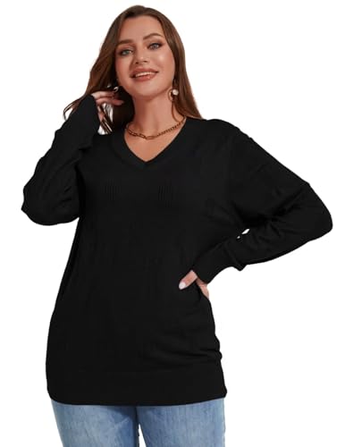 MONNURO Plus Size Women's Fall Sweater Long Sleeve Crewneck Pullover Sweater Tops Cozy Knit Outfit4