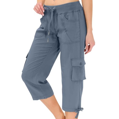 Women's Cargo Capris with Pockets, Lightweight Quick Dry Hiking Pants, Casual Summer Drawstring Cropped Joggers2