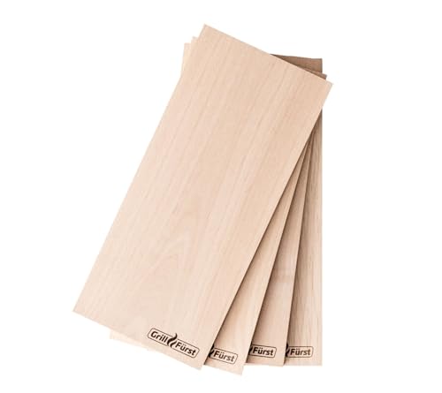 Grillfürst Räucherbretter, 4er Set - Grillbrett aus Erlenholz, Grillplanke für köstliche Raucharomen, Holzbrett zum Grillen, 29 x 13 x 1 cm