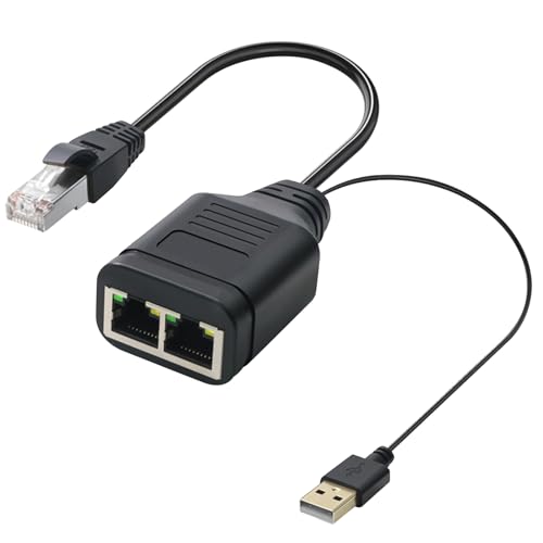 Duttek RJ45 Splitter Cable 0.65Ft, 100Mbps RJ45 1 in 2 Y Splitter Cable, RJ45 Network Male to Dual Female Ethernet Adapter Cable with Power USB2.0 Cable 40cm for Cat7/6/5.(Simultaneously Internet)