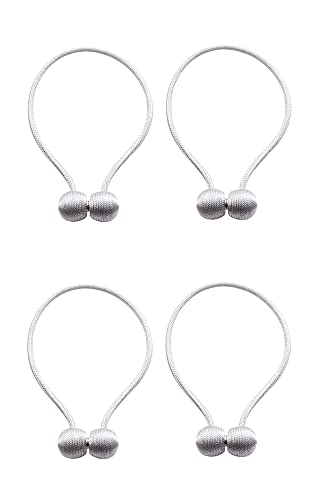 Hix Magnetic Curtain Tiebacks 2 Pairs /4 Packs, Circle Magnetic Curtain Holdbacks Strong Magnet,Elegant Drapery Rope Holdbacks,Decorative Drapes Handmade Weave Holdbacks for Window Decor (Gray)