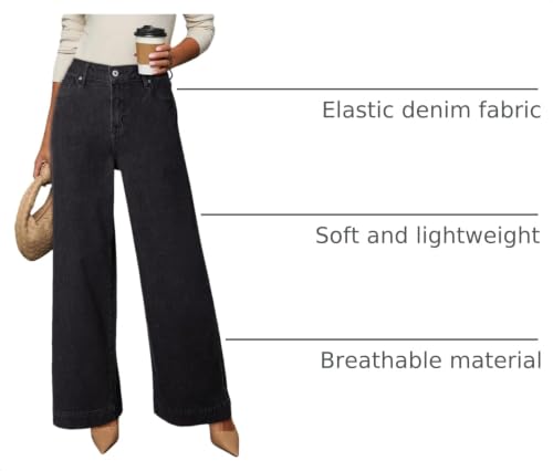 Image of Dokotoo Women's Casual High Waisted Jeans Stretch Wide Leg Loose Denim Pant