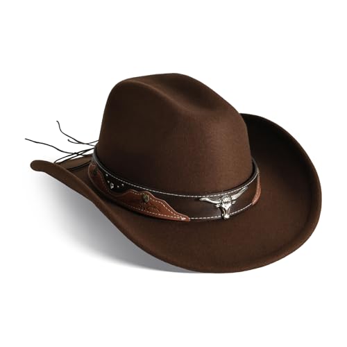 Image of Wide Brim Cowgirl Hat Men Large Wide Brim Cowboy Hats for Women with Buckle Belt Classic Cowboy Outfits