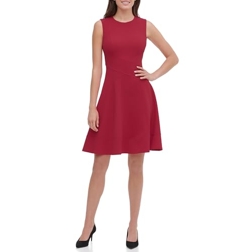 Image of Tommy Hilfiger Women's Sleeveless Jewel Neck Crepe Knee Length A-Line Dress
