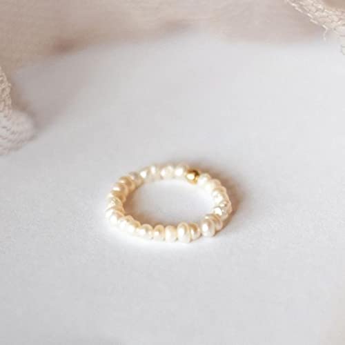 Ttndstore Fashion Minimalist Pearl Rings Multi-Style Natural Freshwater Pearl Rings For Women Girls Elastic String Beaded Rings Adjustable - Flat Pearl G - Resizable #TOP14